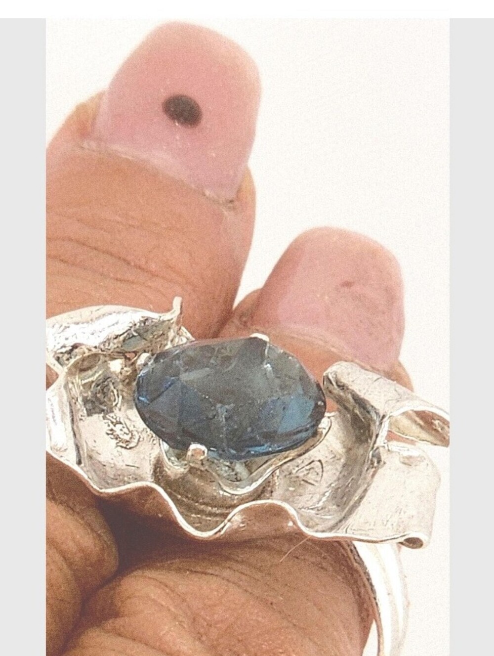 BLUE TOPAZ HANDMADE RING ORGANIC SHAPE NWT SIZE 6 IN 925 STERLING SILVER